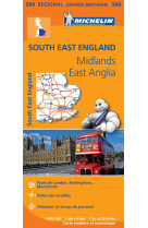 Carte régionale south east england, midlands, east anglia