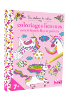 Coloriages licornes - avec 6 feutres fluo et pailletes