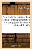 Note relative à la proposition de loi pour la réglementation des compagnies de chemin de fer