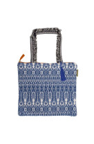 Tote bag avec zip 40x35 motifs geometriques bleus