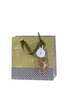 Sac cadeau 20x20 fleurs or fond vert sauge