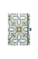 Carnet a5 dots a elastique fleurs kaleidoscope sauge et blanc