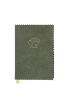 Carnet a5 dots simili cuir vert fonce feuille or