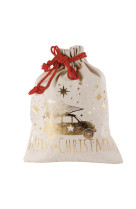 Sac cadeau noel en coton 25x35 voiture doree