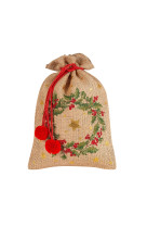 Sac cadeau noel en jute 20x30 couronne de l-avent