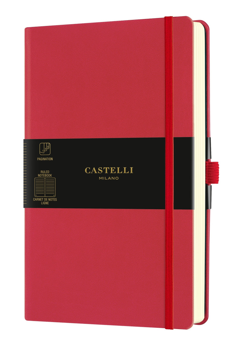 CARNET AQUARELA GRAND FORMAT LIGNE ROUGE CORAIL -  CASTELLI - CASTELLI MILANO