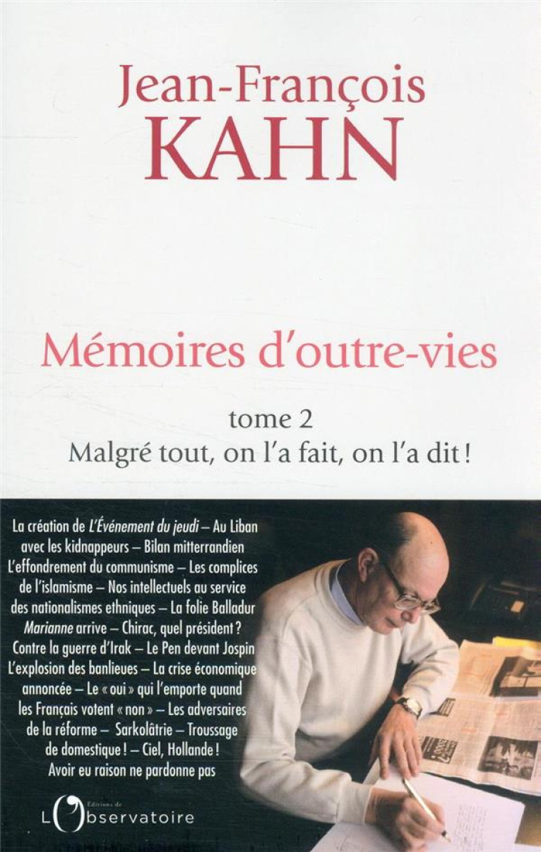 MEMOIRES D'OUTRE-VIE (TOME 2) - KAHN JEAN-FRANCOIS - L'OBSERVATOIRE