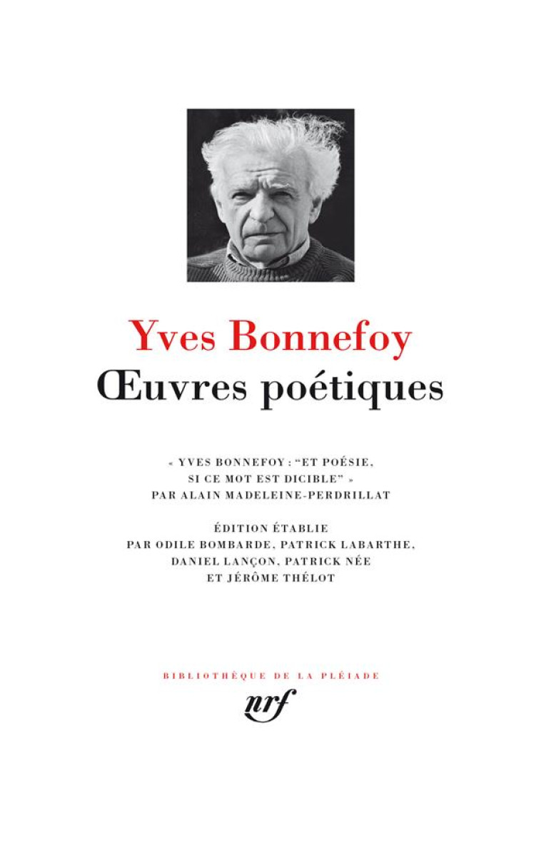 OEUVRES POETIQUES - YVES BONNEFOY - GALLIMARD