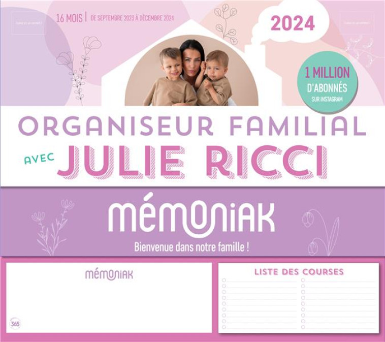 ORGANISEUR MEMONIAK AVEC JULIE RICCI, CALENDRIER MENSUEL (SEPT. 2023 - DEC. 2024) - XXX - NC