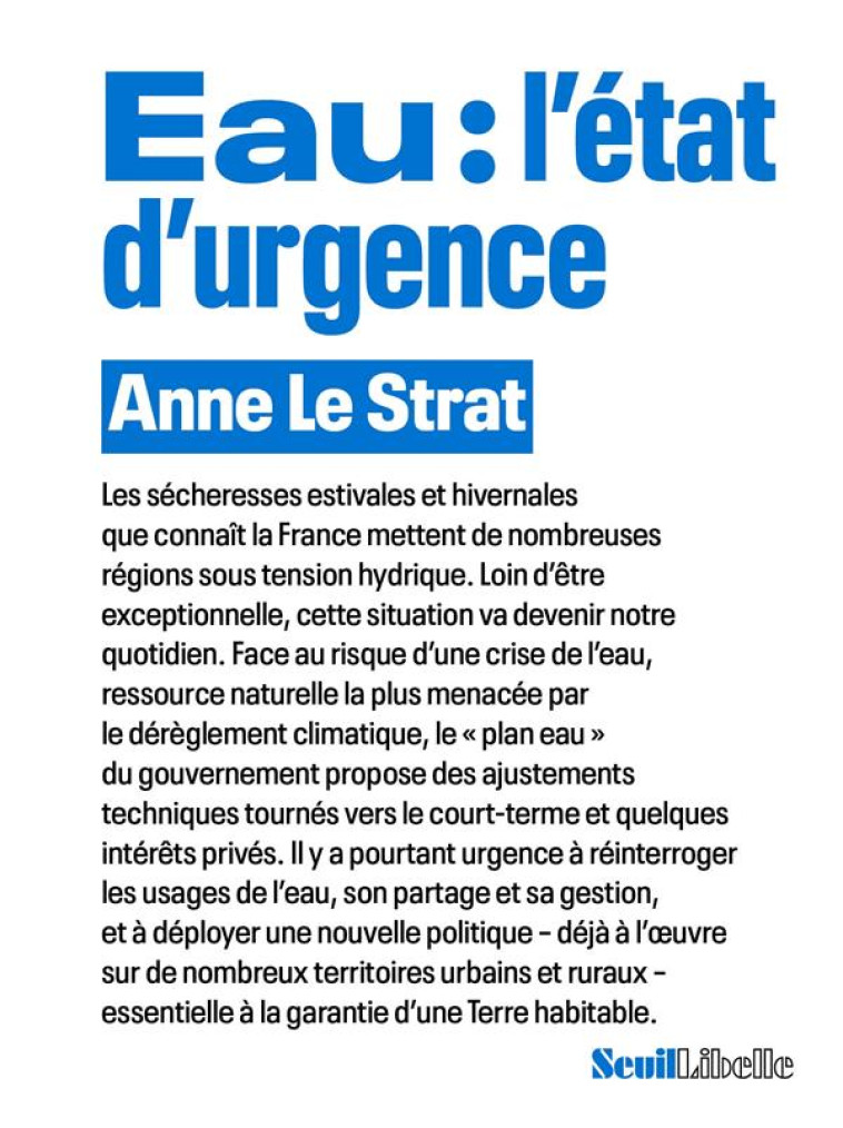 EAU L'ETAT D'URGENCE - LE STRAT ANNE - SEUIL