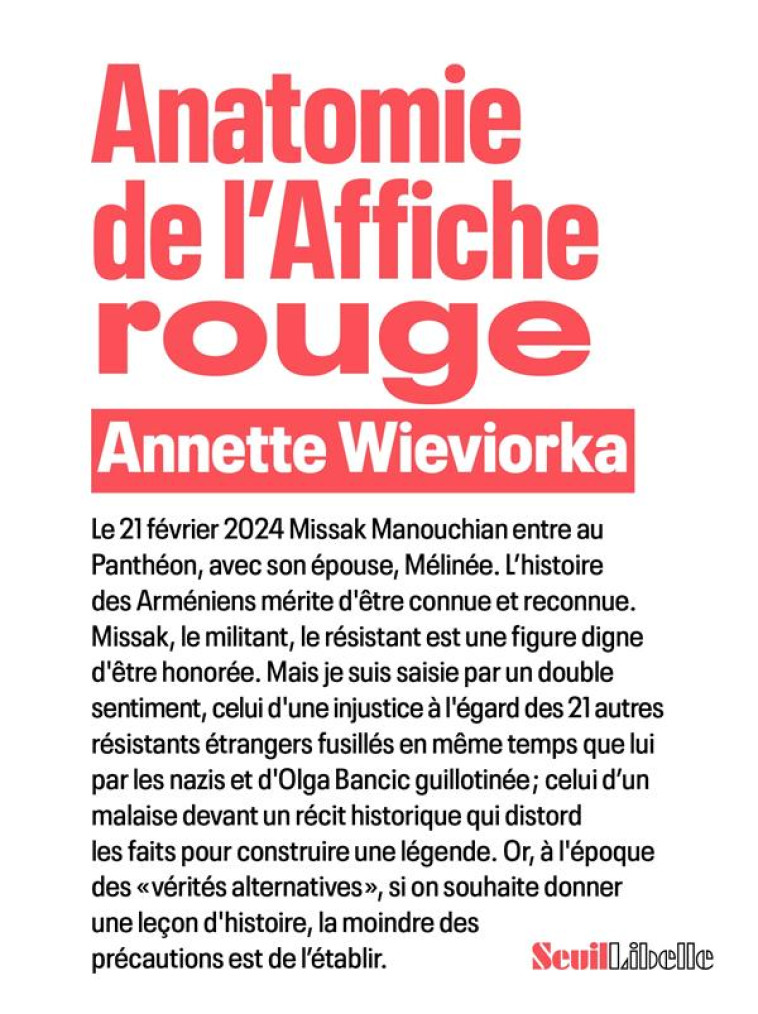 ANATOMIE DE L-AFFICHE ROUGE - WIEVIORKA ANNETTE - SEUIL