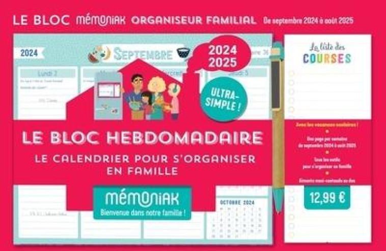 LE BLOC HEBDOMADAIRE ORGANISEUR FAMILIAL MEMONIAK 2024-2025 - NESK - NC