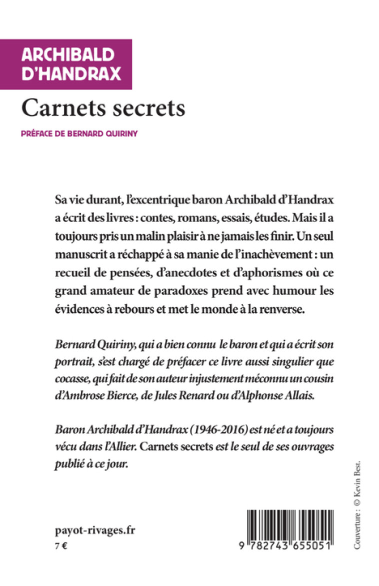 CARNET SECRET - D'HANDRAX ARCHIBALD - RIVAGES