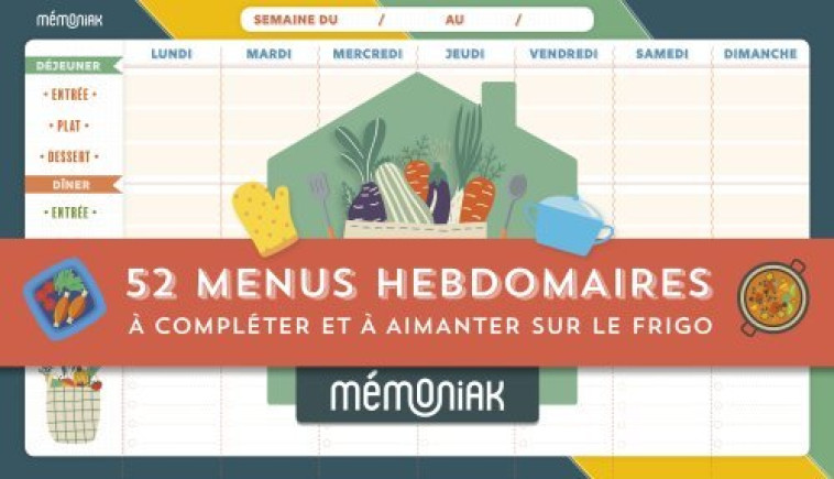 BLOC DE 52 MENUS HEBDOMADAIRES A COMPLETER MEMONIAK 2022 - XXX - 365 PARIS