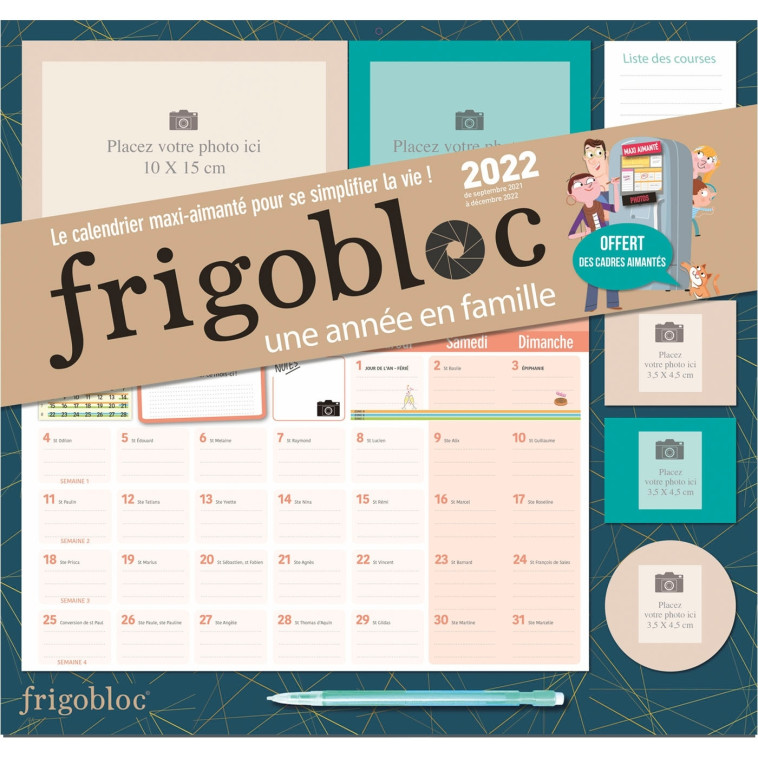 FRIGOBLOC MENSUEL PHOTOS A PERSONNALISER 20 22 - 16 MOIS - (DE SEPT. 2021 A DEC. 2022) - XXX - PLAY BAC