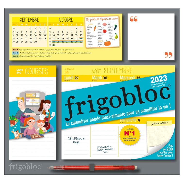 FRIGOBLOC HEBDOMADAIRE 2023 - CALENDRIER D-ORGANISATION FAMILIALE  / SEM (DE SEPT. 2022 A DEC. 2023) - XXX - PLAY BAC