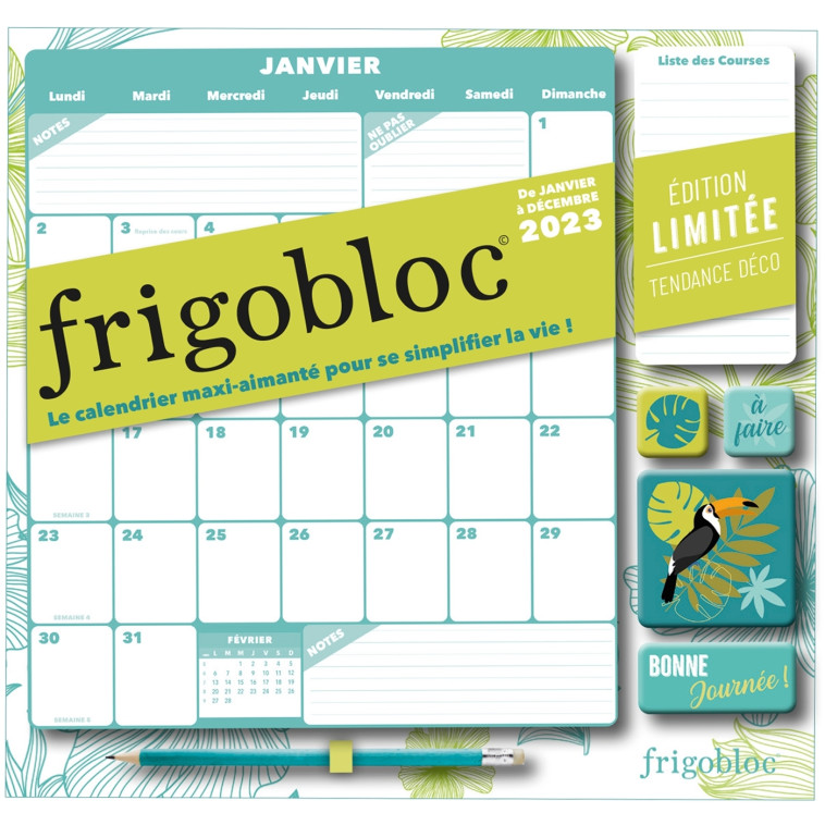 FRIGOBLOC MENSUEL 2023 DECO VERT (DE JANV. A DEC. 2023) - EDITION LIMITEE - CALENDRIER D-ORGANISATIO - XXX - PLAY BAC