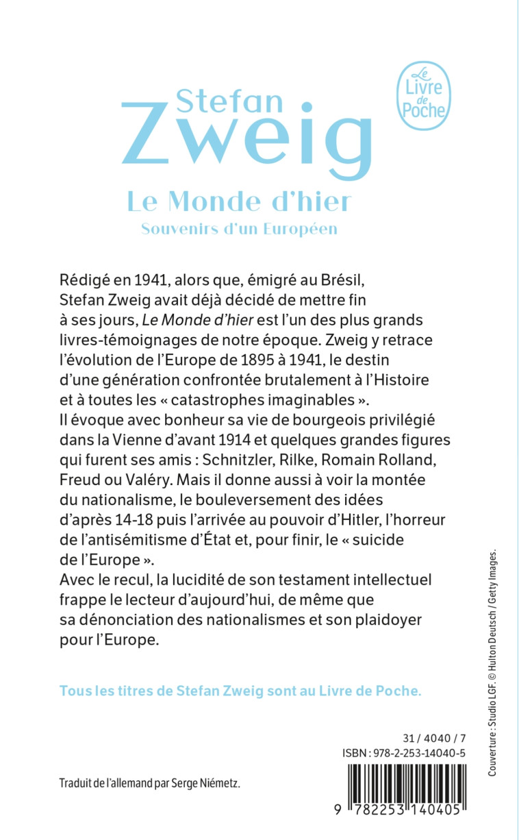 LE MONDE D-HIER - ZWEIG STEFAN - LGF