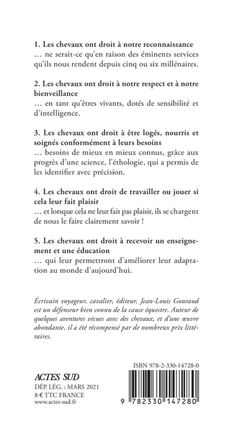 LE CHEVAL, C-EST L-AVENIR - QUI PEUT ENCORE FAIRE LE LIEN ENTRE L-HOMME ET LA NATURE ? - GOURAUD JEAN-LOUIS - ACTES SUD