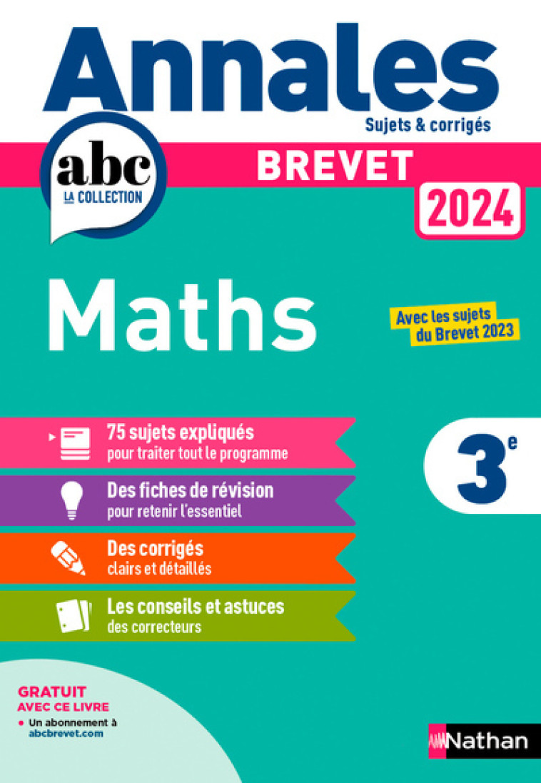 ANNALES BREVET MATHS 2024 - Carole Feugère, Gilles Mora - NATHAN