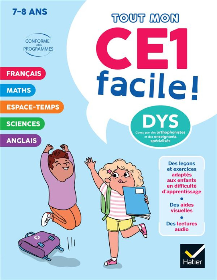 TOUT MON CE1 FACILE ! ADAPTE AUX ENFANTS DYS OU EN DIFFICULTE D-APPRENTISSAGE 7-8 ANS - BARGE/OVERZEE/RENON - HATIER SCOLAIRE