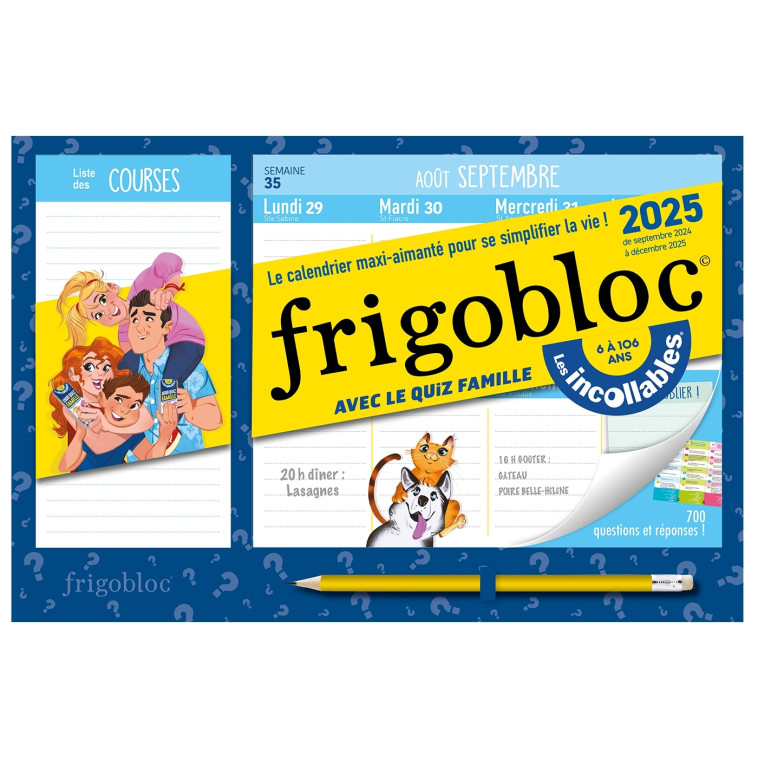 Mini Frigobloc Hebdomadaire 2025 avec le quiz famille Les Incollables® (de sept. 2024 à déc. 2025) -   - PLAY BAC