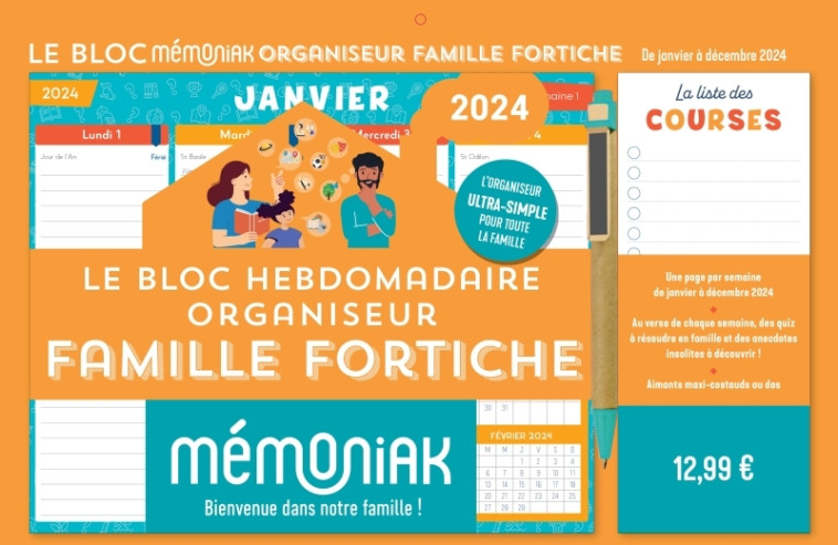 Le Bloc hebdomadaire Mémoniak organiseur Famille Fortiche 2024, de janv. à déc. 2024 - XXX - 365 PARIS