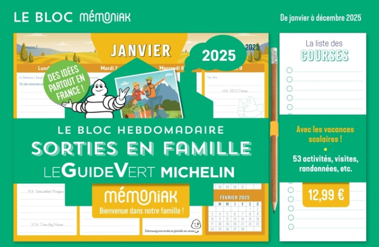 Le Bloc hebdomadaire Mémoniak 2025 Sorties en famille avec Michelin - COLLECTIF - 365 PARIS