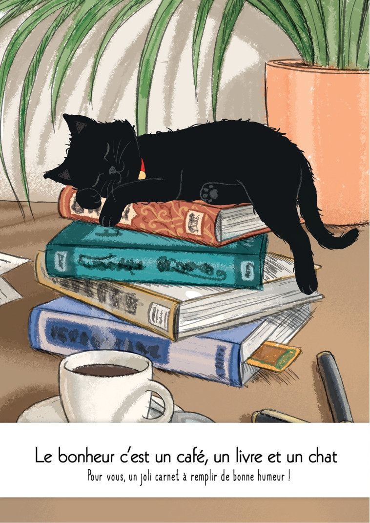 Carnet Le bonheur c'est un café, un livre et un chat - COLLECTIF - LAROUSSE