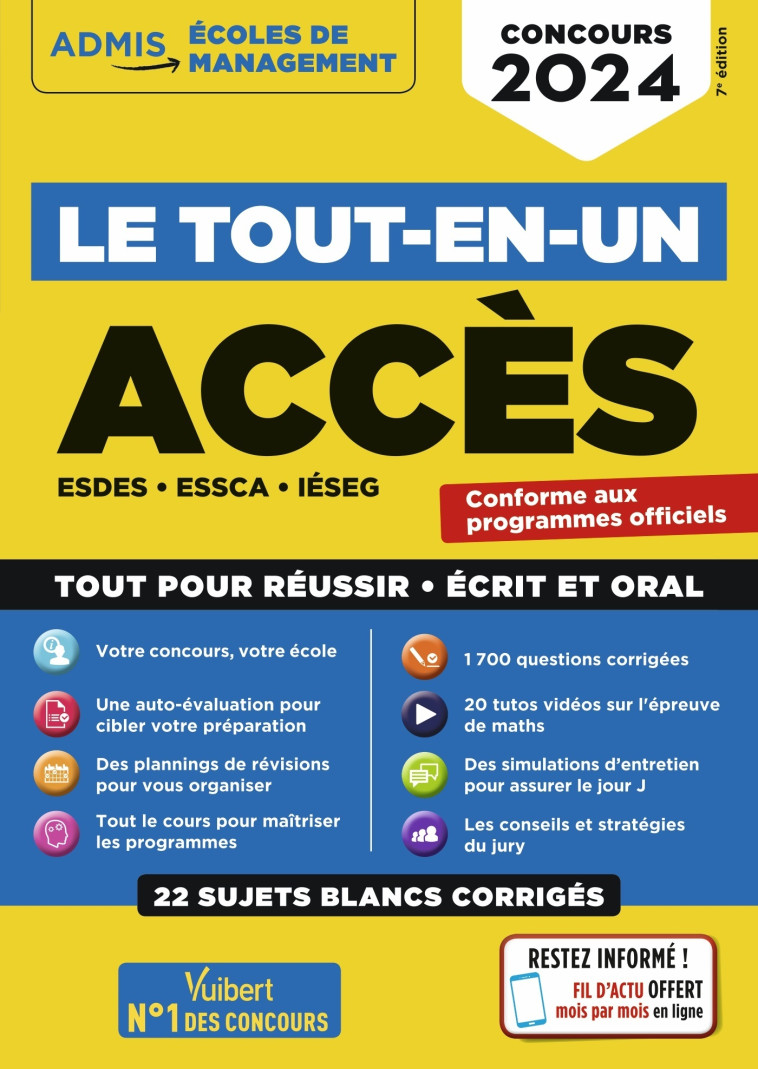 Le tout-en-un ACCES - 22 sujets blancs - Ecrits et oraux - Tutos offerts - BONNEROT/BOURSAT - VUIBERT