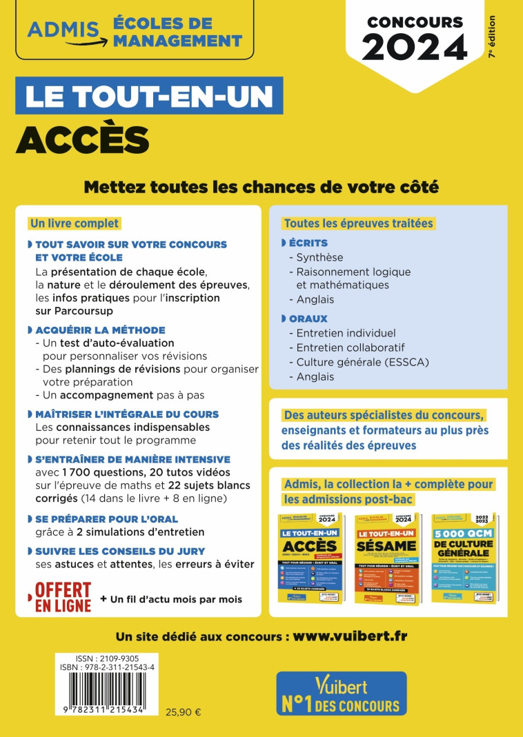 Le tout-en-un ACCES - 22 sujets blancs - Ecrits et oraux - Tutos offerts - BONNEROT/BOURSAT - VUIBERT