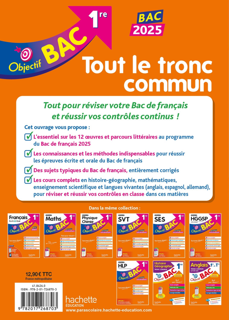 Objectif BAC 2025 1re Tout le tronc commun - LEONARD/BILLA/SALAUN - HACHETTE EDUC