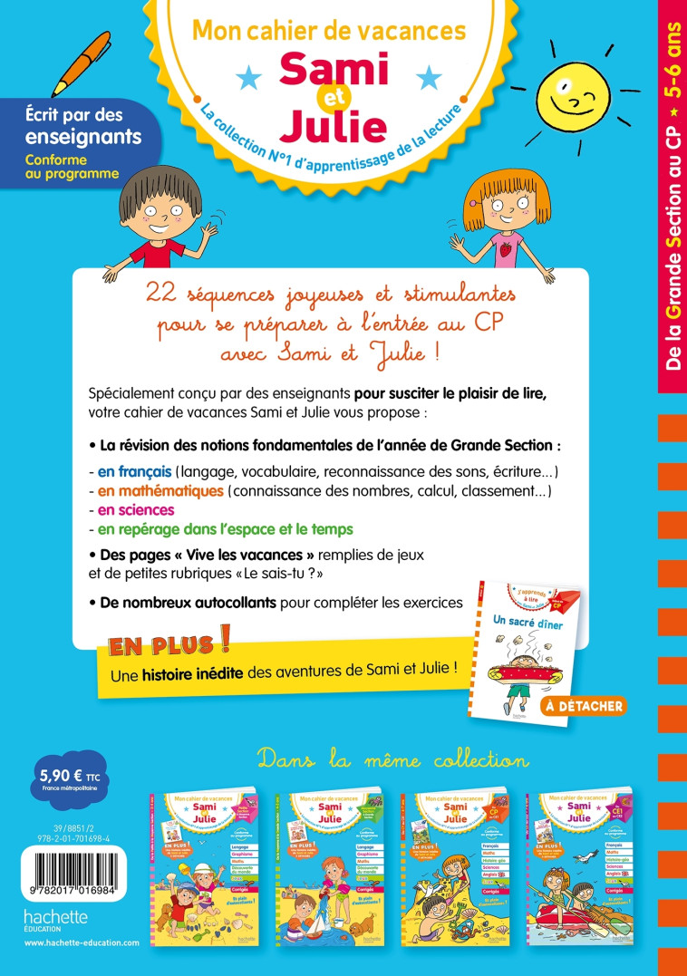 CAHIER DE VACANCES SAMI ET JULIE GS AU CP - NEUMAYER/RAZET/BONTE - HACHETTE EDUC