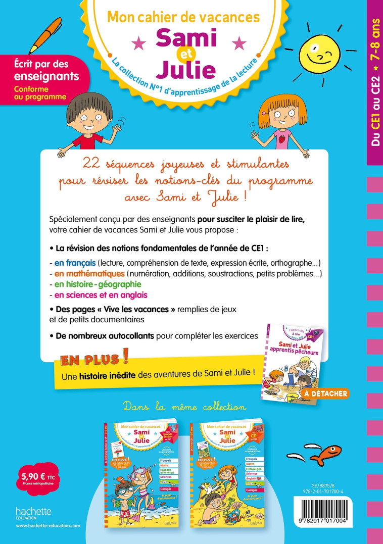 CAHIER DE VACANCES SAMI ET JULIE DU CE1 AU CE2 - NEUMAYER/RAZET/BONTE - HACHETTE EDUC