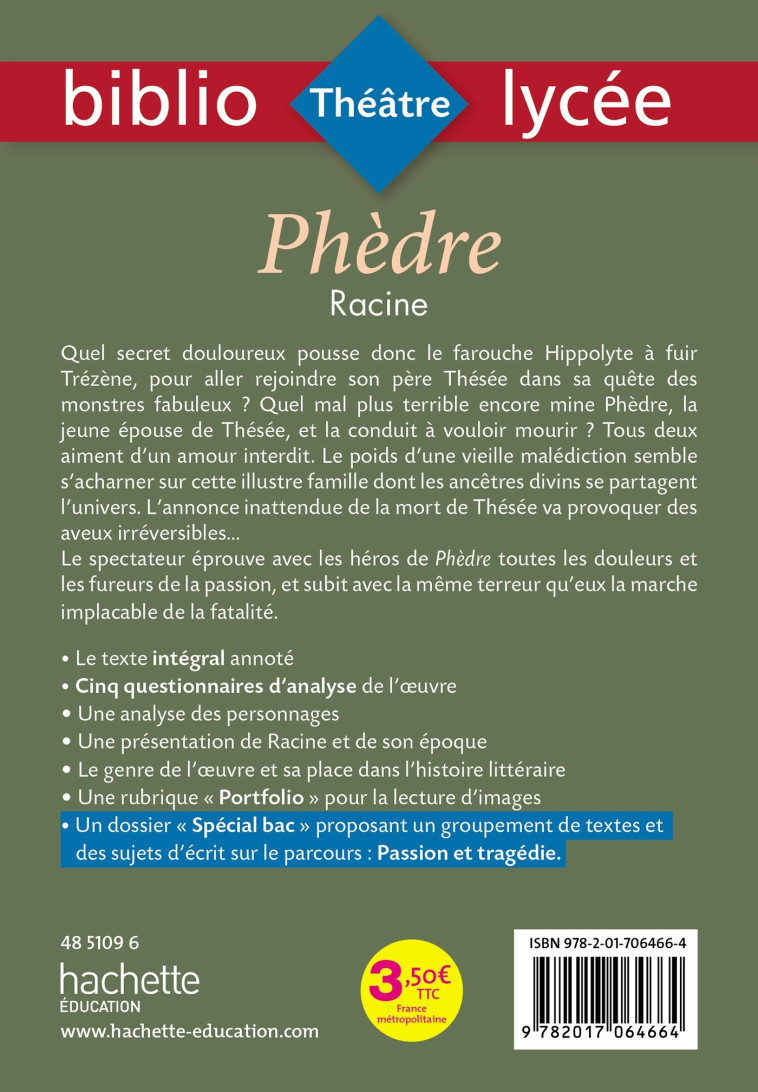 PHEDRE ED 2020 - RACINE/TEPER - HACHETTE EDUC