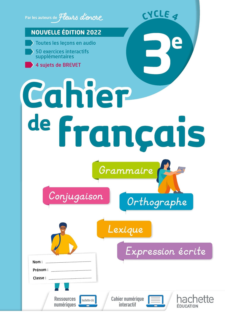 CAHIER DE FRANCAIS CYCLE 4/3E - CAHIER D'ACTIVITES - ED. 2022 - BERTAGNA - HACHETTE EDUC