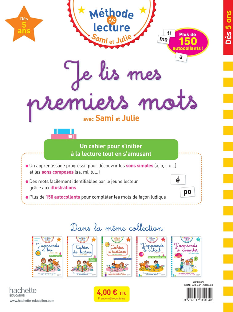 JE LIS MES PREMIERS MOTS AVEC SAMI ET JULIE DES 5 ANS - LISLE ISABELLE - HACHETTE EDUC