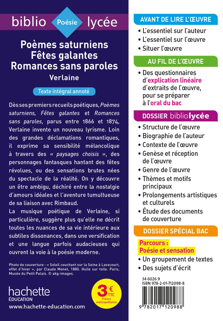 RECUEILS POETIQUES ED 2021 POEMES SATURNIENS FETES GALANTES ROMANCES.. - VERLAINE - HACHETTE EDUC