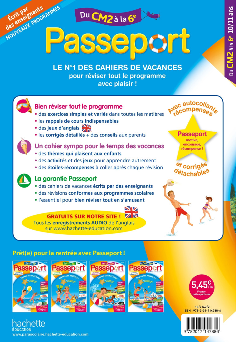 PASSEPORT DU CM2 A LA 6E (10-11 ANS) - MASCLET/BONNERAT - HACHETTE EDUC