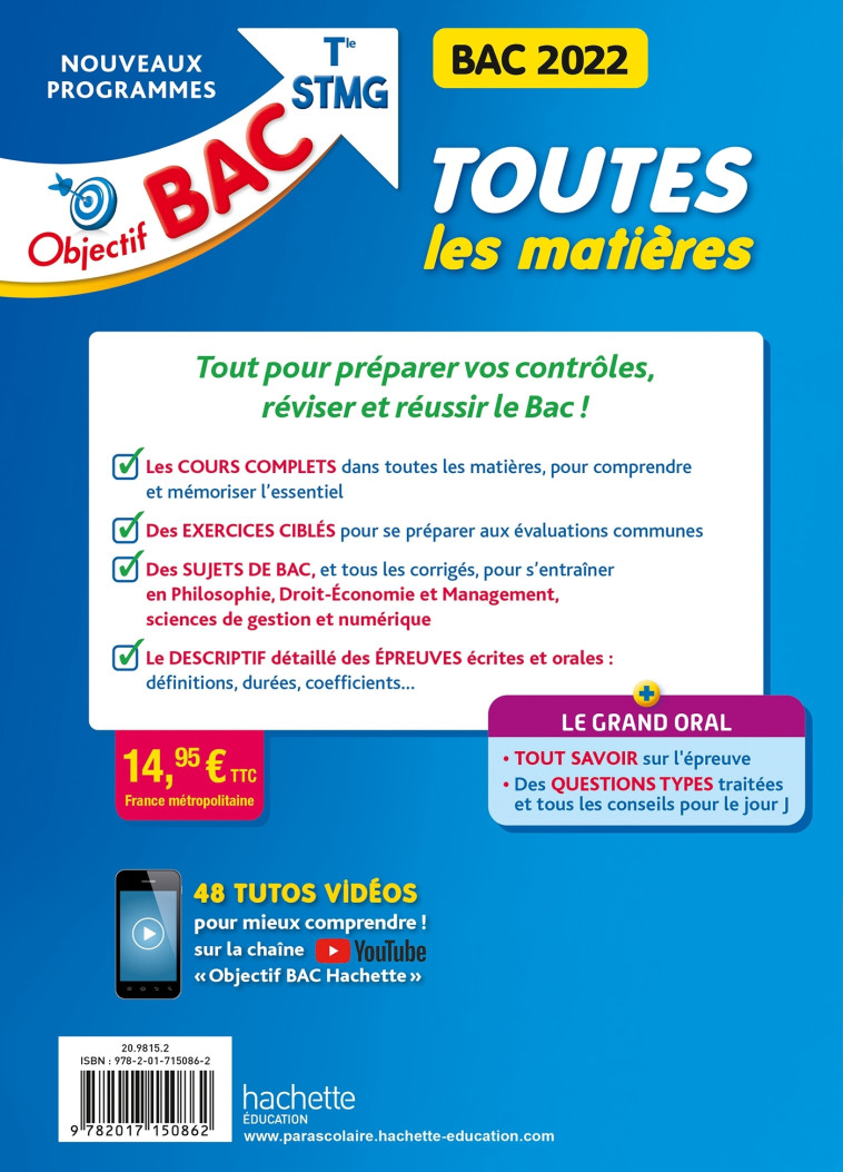 TOUTES LES MATIERES TLE STMG BAC 2020 - BLOCH/PROST/GARNIER - HACHETTE EDUC