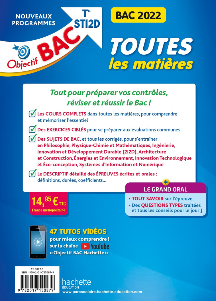 TOUTES LES MATIERES TLE STI2D BAC 2022 - BENGUELLA/BLANC/YAHI - HACHETTE EDUC