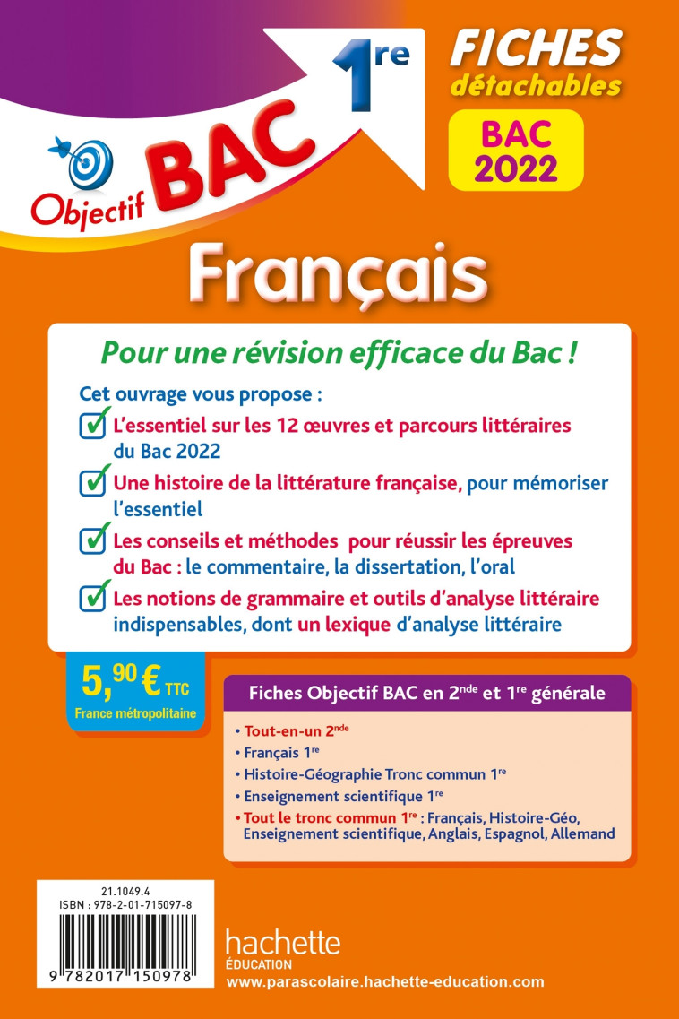 FRANCAIS 1RE BAC 2022 FICHES DETACHABLES - PINCON/SOURISSE - HACHETTE EDUC