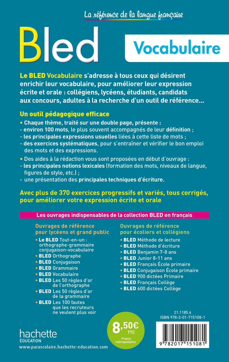 BLED VOCABULAIRE ED 2021 - BERLION/CHAT/LEQUEUX - HACHETTE EDUC