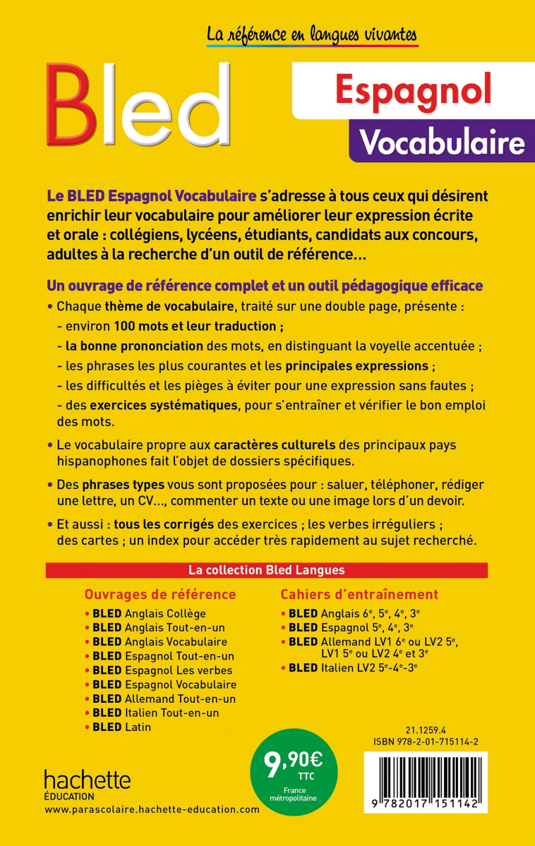 BLED ESPAGNOL VOCABULAIRE ED 2021 - CLEREN MONTAUFRAY - HACHETTE EDUC