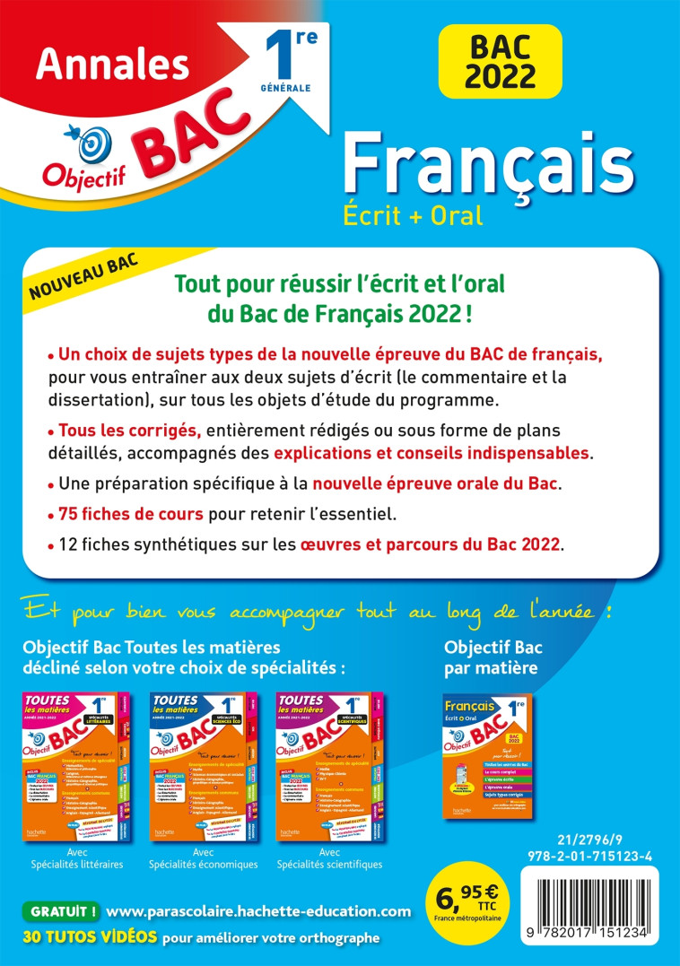 FRANCAIS 1RE GENERALE ANNALES 2022 - LISLE/BEAUTHIER - HACHETTE EDUC