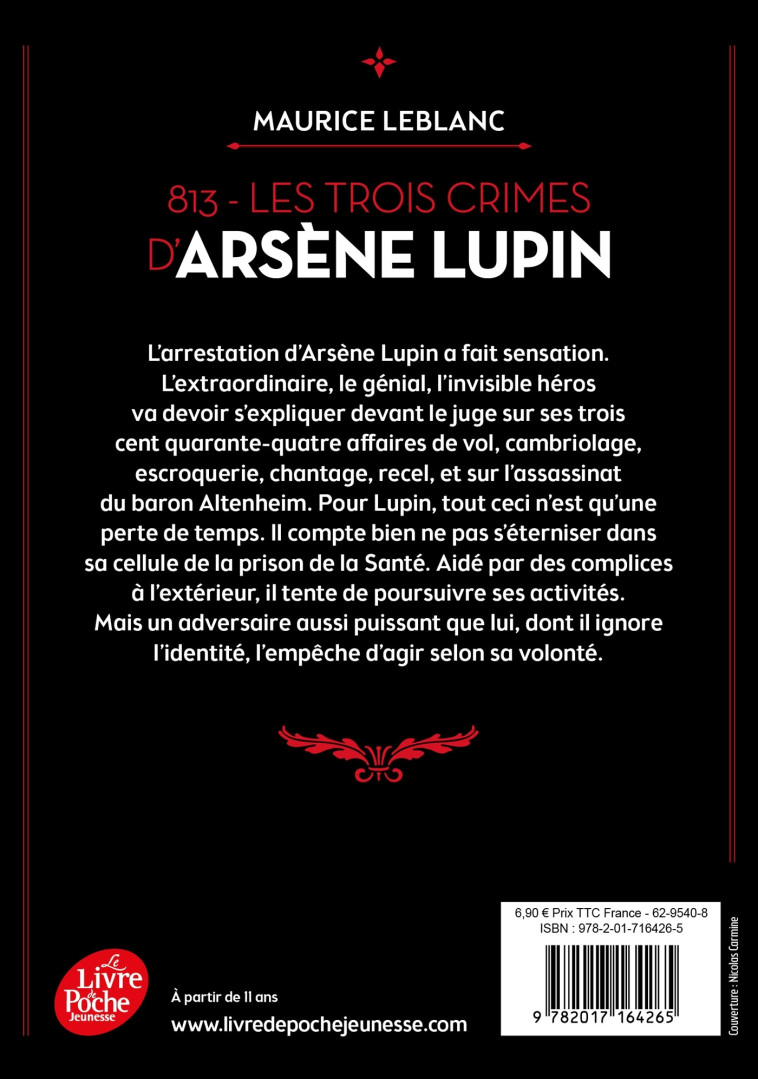 LES TROIS CRIMES D'ARSENE LUPIN - LEBLANC MAURICE - POCHE JEUNESSE