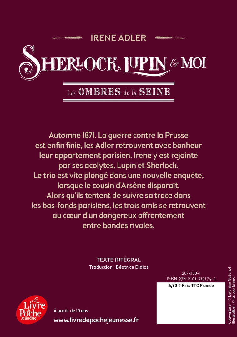 SHERLOCK, LUPIN ET MOI T06 LES OMBRES DE LA SEINE - ADLER IRENE - POCHE JEUNESSE