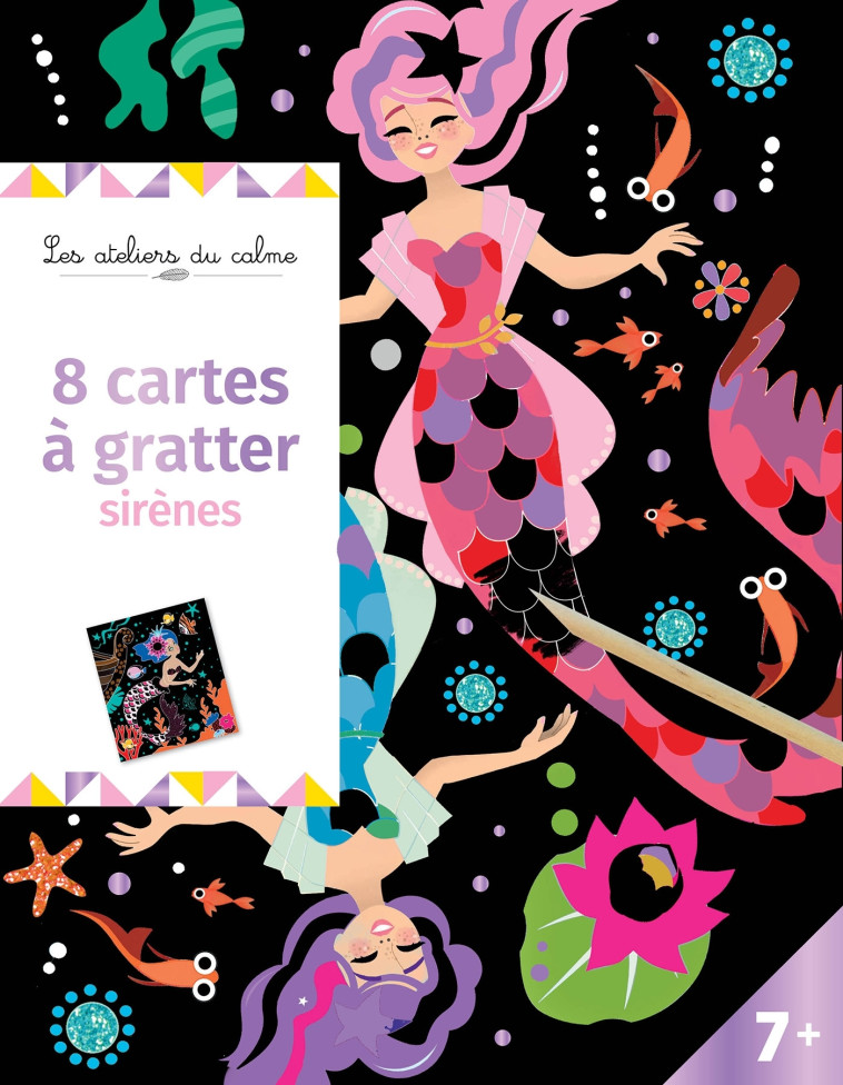 CARTES A GRATTER - SIRENES - POCHETTE AVEC ACCESSOIRES - BOISSON MARIE-ROSE - DEUX COQS D OR