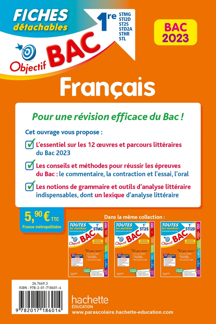 FRANCAIS FICHES DETACHABLES 1ER TECHNO BAC 2023 - PINCON/SOURISSE - HACHETTE EDUC