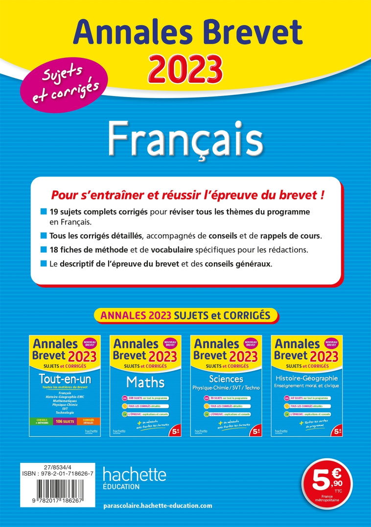 FRANCAIS BREVET ANNALES 2023 - REAUTE/LASKAR - HACHETTE EDUC